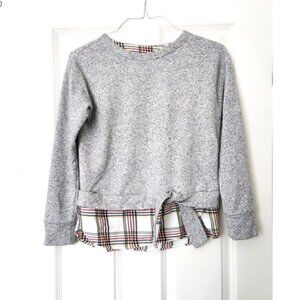 IZOD Gray Tie-Front Plaid Underlay Long Sleeve Sweatshirt